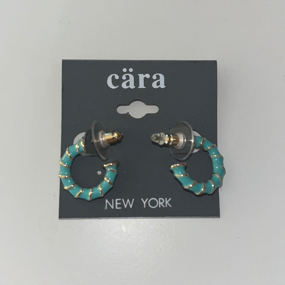 Gold and blue enamel detail hoop earrings
